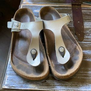 Size 37 Birkenstock Gizeh silver sandals.